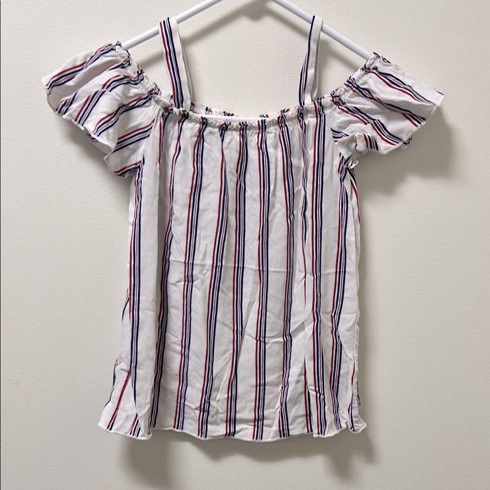 Lily Bleu Striped Off-Shoulder Top - White, Red, Blue